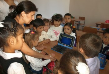 Irma Begiashvili teaches the Georgian alphabet to Azeri first-graders in Kosaly, an all-Azeri village in southern Georgia.